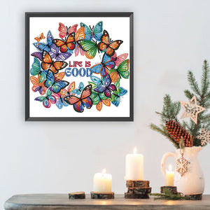 Butterfly Garland Calligraphy And Painting 30*30CM(Canvas) Partial Special Shaped Drill Diamond Painting