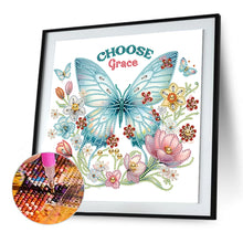 Load image into Gallery viewer, Butterfly Flower Calligraphy And Painting 30*30CM(Canvas) Partial Special Shaped Drill Diamond Painting
