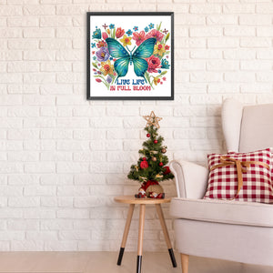 Butterfly Flowers Calligraphy And Painting 30*30CM(Canvas) Partial Special Shaped Drill Diamond Painting