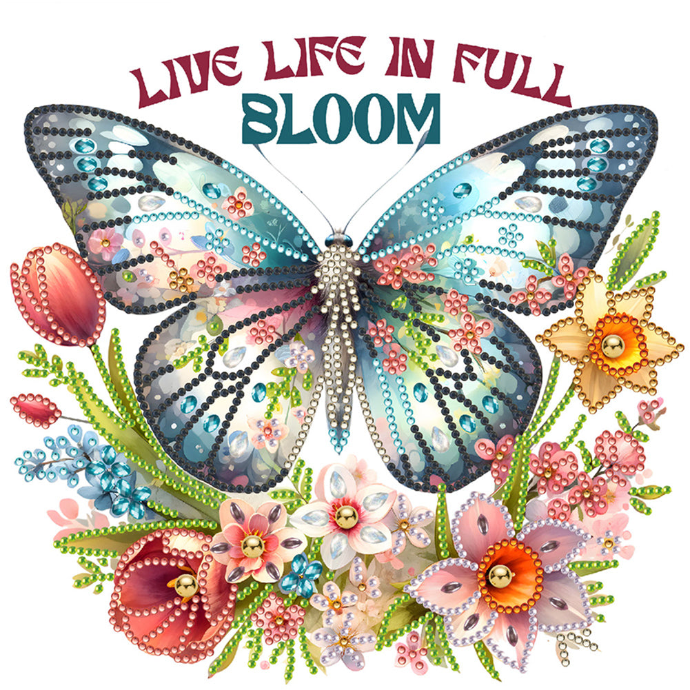 Butterfly Flower Calligraphy And Painting 30*30CM(Canvas) Partial Special Shaped Drill Diamond Painting