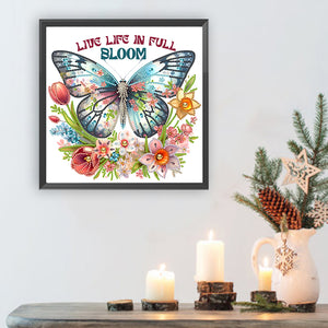 Butterfly Flower Calligraphy And Painting 30*30CM(Canvas) Partial Special Shaped Drill Diamond Painting