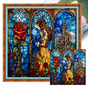 Glass Painting-Beauty And The Beast - 50*50CM 14CT Stamped Cross Stitch