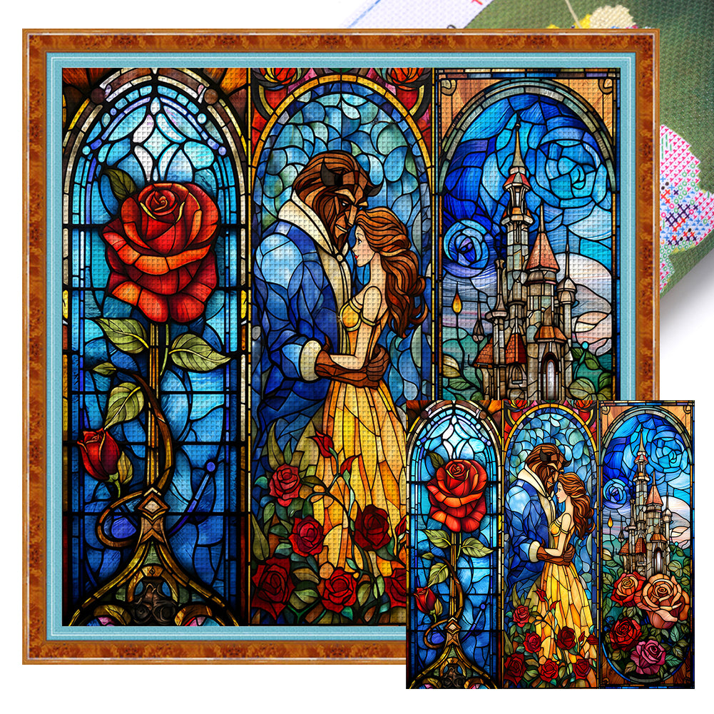 Glass Painting-Beauty And The Beast - 50*50CM 14CT Stamped Cross Stitch