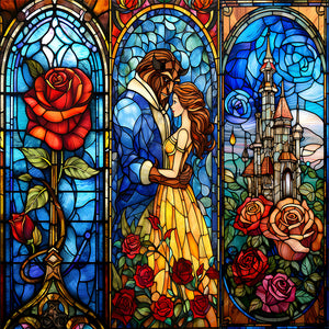 Glass Painting-Beauty And The Beast - 50*50CM 14CT Stamped Cross Stitch