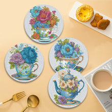 Load image into Gallery viewer, 4Pcs Wooden Diamond Painted Placemats Tableware Mat with Holder(Tea Art Bouquet)
