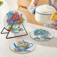 Load image into Gallery viewer, 4Pcs Wooden Diamond Painted Placemats Tableware Mat with Holder(Tea Art Bouquet)
