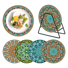 Load image into Gallery viewer, 4 Pcs Wooden Diamond Painted Placemats Tableware Mat with Holder (Datura)
