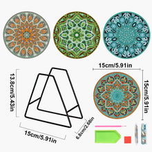 Load image into Gallery viewer, 4 Pcs Wooden Diamond Painted Placemats Tableware Mat with Holder (Datura)
