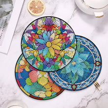 Load image into Gallery viewer, 4 Pcs Wooden Diamond Painted Placemats Tableware Mat with Holder (Flower)
