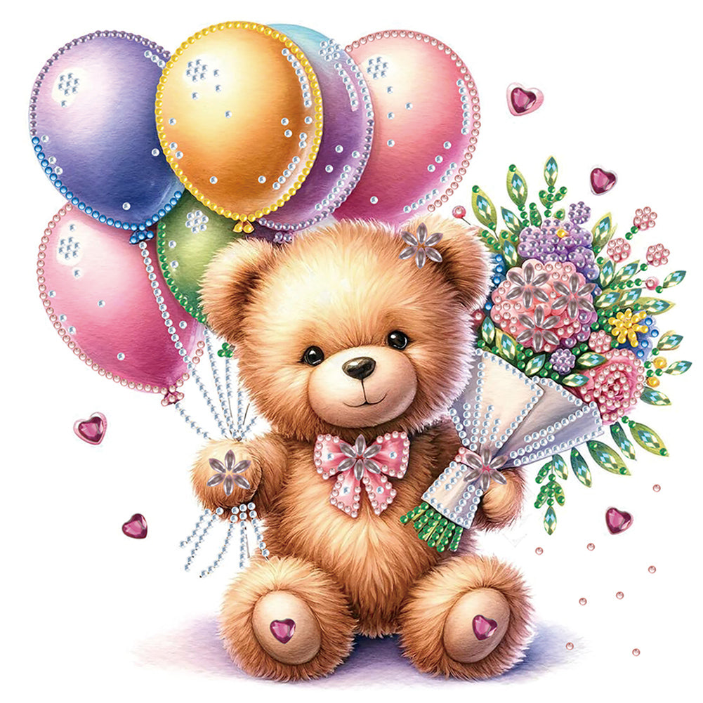 Birthday Teddy Bear 30*30CM(Canvas) Partial Special Shaped Drill Diamond Painting