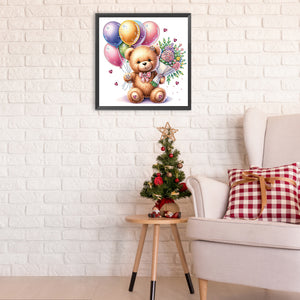 Birthday Teddy Bear 30*30CM(Canvas) Partial Special Shaped Drill Diamond Painting