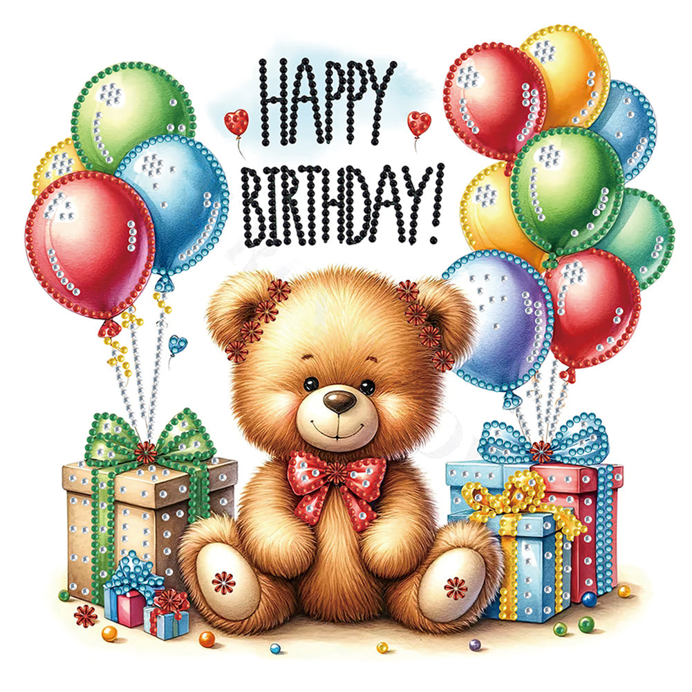 Birthday Teddy Bear 30*30CM(Canvas) Partial Special Shaped Drill Diamond Painting