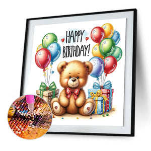 Birthday Teddy Bear 30*30CM(Canvas) Partial Special Shaped Drill Diamond Painting