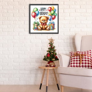 Birthday Teddy Bear 30*30CM(Canvas) Partial Special Shaped Drill Diamond Painting