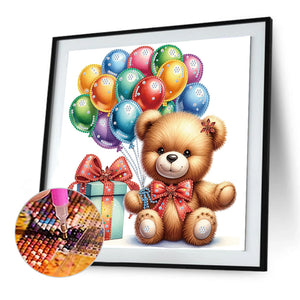 Birthday Teddy Bear 30*30CM(Canvas) Partial Special Shaped Drill Diamond Painting