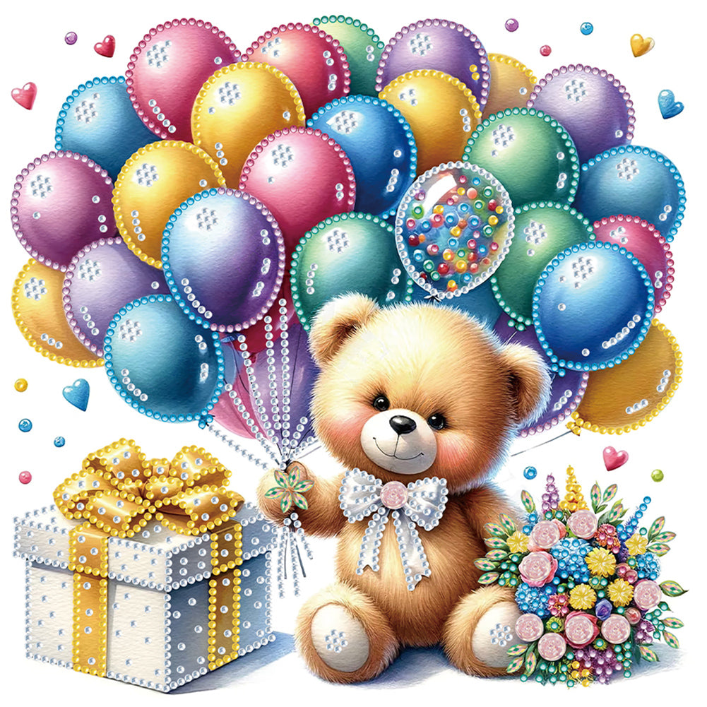 Birthday Teddy Bear 30*30CM(Canvas) Partial Special Shaped Drill Diamond Painting