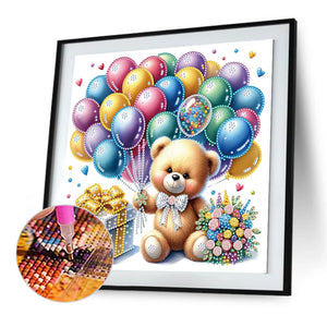 Birthday Teddy Bear 30*30CM(Canvas) Partial Special Shaped Drill Diamond Painting