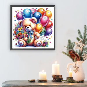 Birthday Teddy Bear 30*30CM(Canvas) Partial Special Shaped Drill Diamond Painting