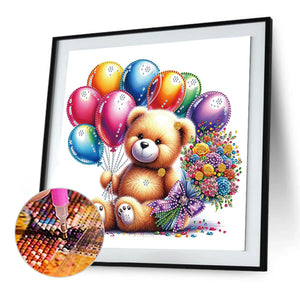 Birthday Teddy Bear 30*30CM(Canvas) Partial Special Shaped Drill Diamond Painting