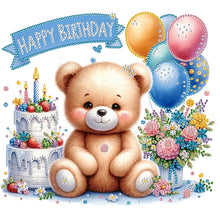 Load image into Gallery viewer, Birthday Teddy Bear 30*30CM(Canvas) Partial Special Shaped Drill Diamond Painting
