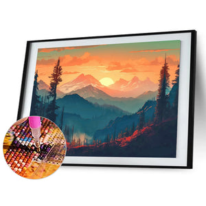 Hillside Sunset 40*30CM(Canvas) Full Round Drill Diamond Painting