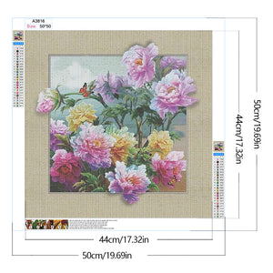 Blooming Peonies And Butterflies 50*50CM(Canvas) Full Round Drill Diamond Painting