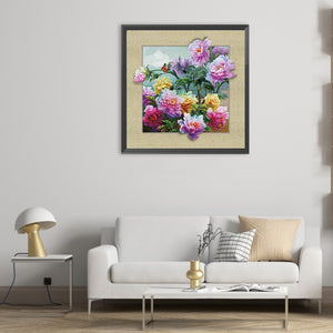 Blooming Peonies And Butterflies 50*50CM(Canvas) Full Round Drill Diamond Painting