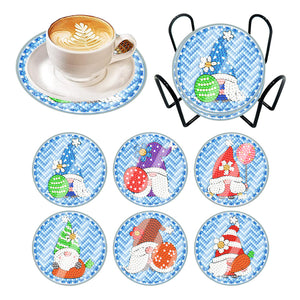 6 Pcs Easter Washable Special Shape Diamond Painting Coaster with Holder (Gnome)