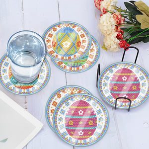 6 Pcs Easter Washable Special Shape Diamond Painting Coaster with Holder (Egg)