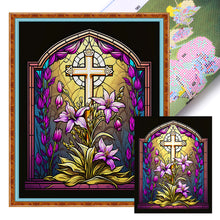 Load image into Gallery viewer, Glass Painting - Cross And Lilies - 40*50CM 11CT Stamped Cross Stitch
