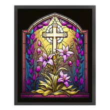 Load image into Gallery viewer, Glass Painting - Cross And Lilies - 40*50CM 11CT Stamped Cross Stitch
