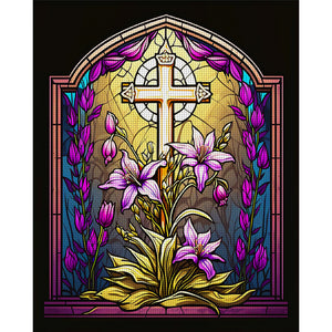 Glass Painting - Cross And Lilies - 40*50CM 11CT Stamped Cross Stitch