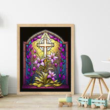 Load image into Gallery viewer, Glass Painting - Cross And Lilies - 40*50CM 11CT Stamped Cross Stitch
