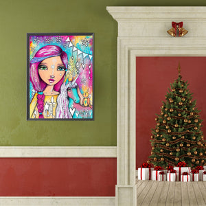 Purple-Red Haired Girl 40*50CM(Canvas) Full Round Drill Diamond Painting
