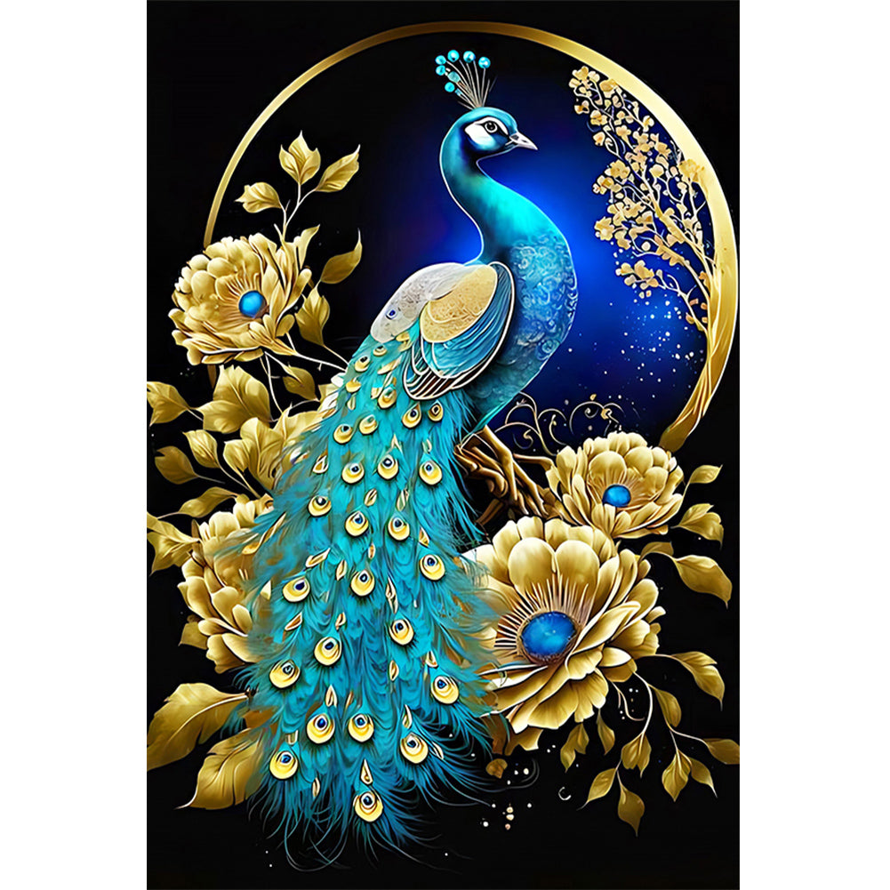 Peacock And Golden Flower 40*60CM(Canvas) Full Round Drill Diamond Painting