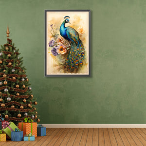 Peacock Standing On Flower 40*60CM(Canvas) Full Round Drill Diamond Painting