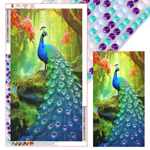 Peacock In The Forest 40*70CM(Canvas) Full Round Drill Diamond Painting