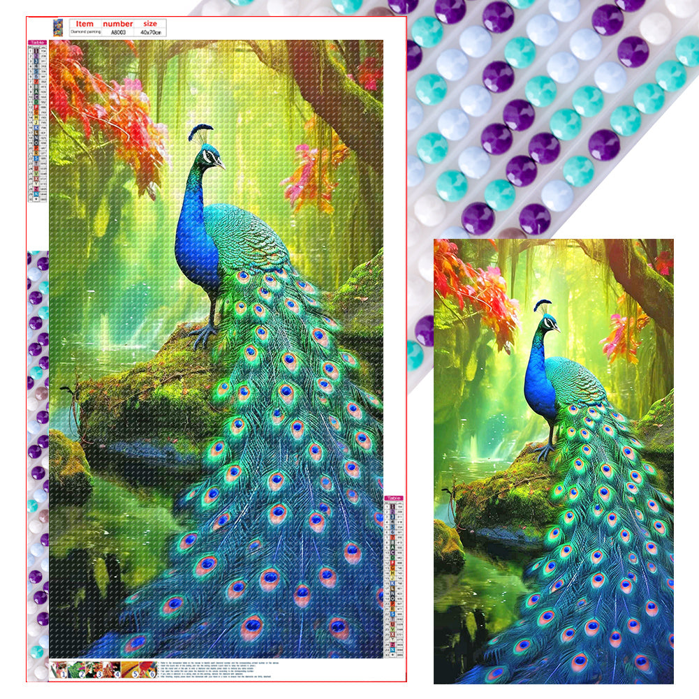 Peacock In The Forest 40*70CM(Canvas) Full Round Drill Diamond Painting