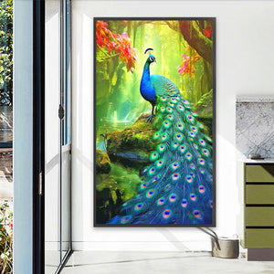 Peacock In The Forest 40*70CM(Canvas) Full Round Drill Diamond Painting