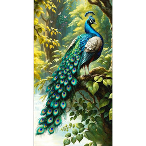 Peacock On The Tree 40*70CM(Canvas) Full Round Drill Diamond Painting