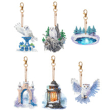 Load image into Gallery viewer, 6 Pcs Double Sided Diamond Painting Keychain for Beginners Adults (Winter Owl)

