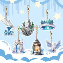 Load image into Gallery viewer, 6 Pcs Double Sided Diamond Painting Keychain for Beginners Adults (Winter Owl)
