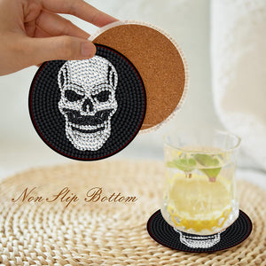 8 Pcs Acrylic Diamond Painting Coasters Kits with Holder for Beginner (Skull)