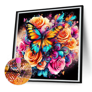 Flower Butterfly 30*30CM(Canvas) Full Round Drill Diamond Painting