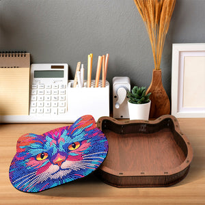 Wood Diamond Painting Jewelry Box Kit for Rings Necklace Organizer (Cat Head)