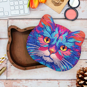 Wood Diamond Painting Jewelry Box Kit for Rings Necklace Organizer (Cat Head)