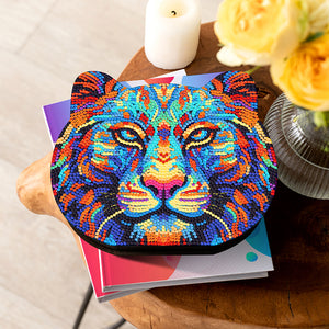 Wood Diamond Painting Jewelry Box Kit for Rings Necklace Organizer (Tiger Head
