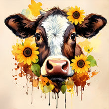 Load image into Gallery viewer, Sunflower Cow 30*30CM(Canvas) Full Round Drill Diamond Painting
