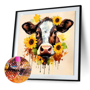 Sunflower Cow 30*30CM(Canvas) Full Round Drill Diamond Painting
