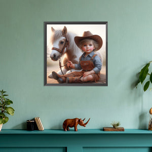 Cowgirl With Horse 30*30CM(Canvas) Full Round Drill Diamond Painting
